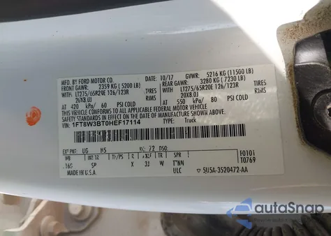 2017 Ford F350 from USA, damaged, VIN 1FT8W3BT0HEF17114